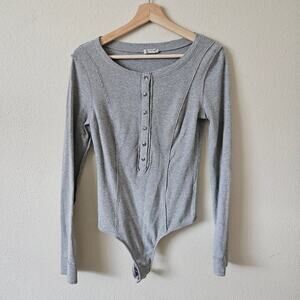 Intimately FP Free People Frankie Henley Thong Bodysuit Large Gray